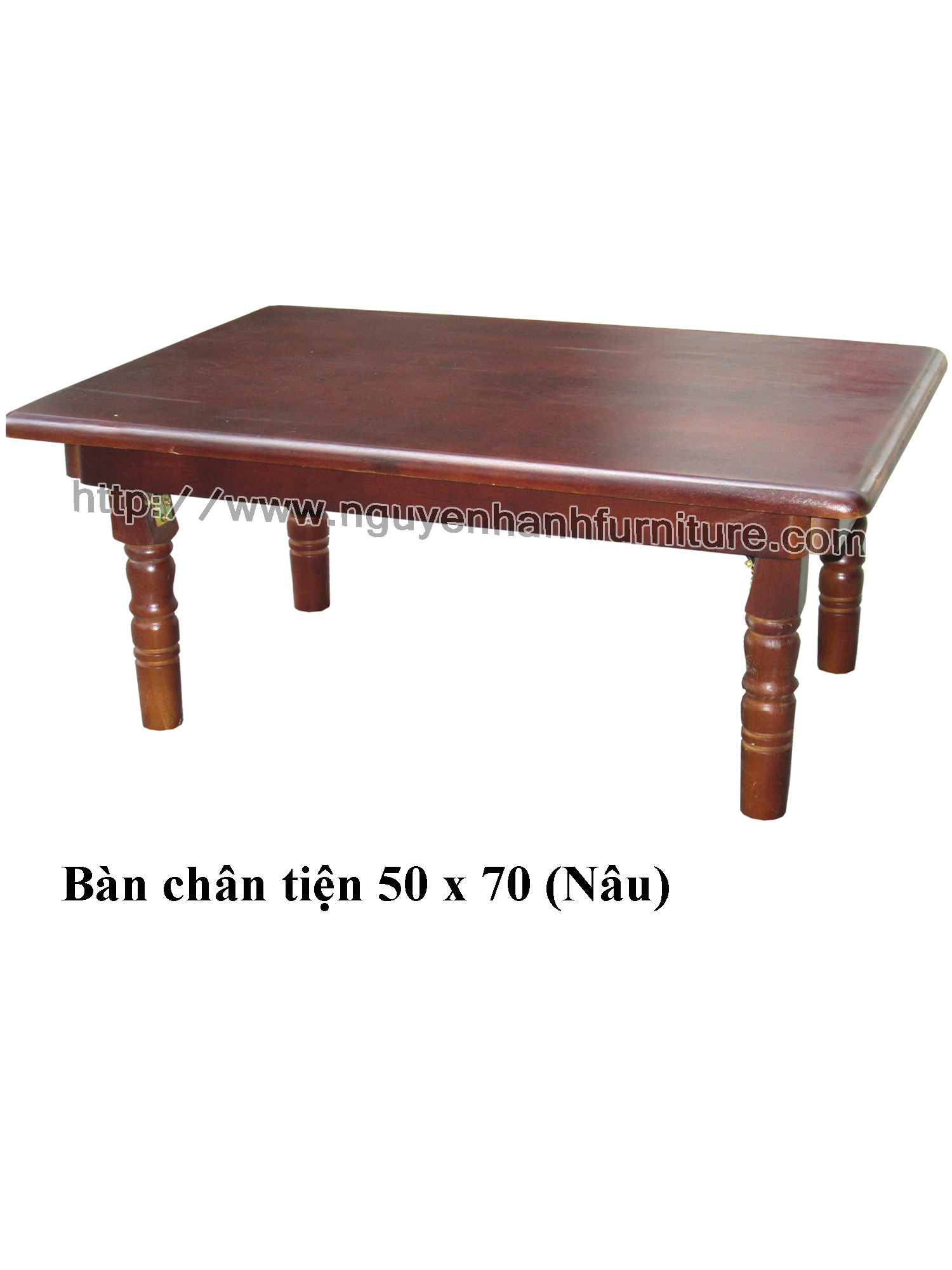 Name product: 5 x 7 Tea table with turnery legs (Brown) - Dimensions: 50 x 70 x 30 (H) - Description: Wood natural rubber